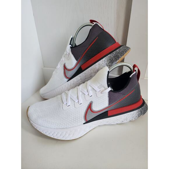Men's Size 14 NIKE React Infinity Run FlyKnit White University Red EUC Shoe - Picture 2 of 11